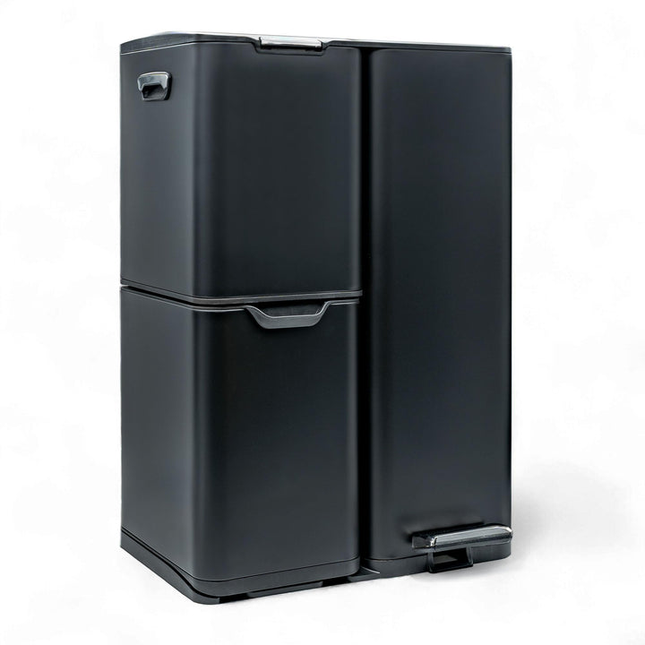 osoltus Mülleimer Abfallsammler Softclose Edelstahl hoch (60 L (30 + 17 + 13 L) schwarz) 60 L (30 +
