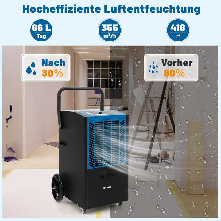 FANTASK Luftentfeuchter mit 4 Rädern, Bautrockner 66 L/Tag mit Pumpe &amp; Ablaufschlauch, Industrie Tro