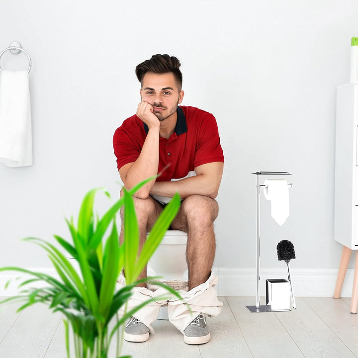 Relaxdays, Toilettenbürste u. Bürstenhalter, HxBxT 66 x 20 x 13 cm, schwarz-Silber WC Garnitur mit T