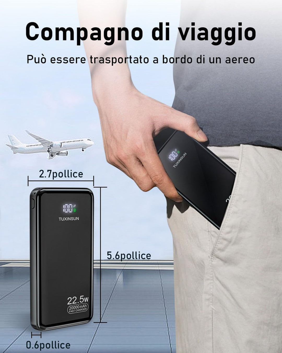 Power Bank 20000 mAh 22.5 W PD3.0 QC4.0 Externer Handyakku PD20W Schnellladen Powerbank mit LCD-Disp