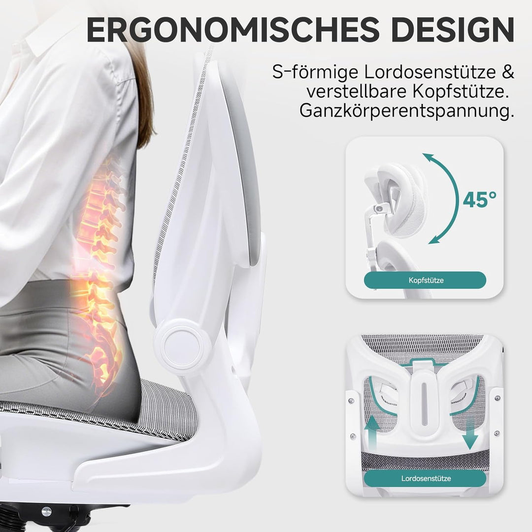 COMHOMA Bürostuhl, Schreibtischstuhl, ergonomischer Netzstuhl, mit doppellagigem Netzgewebe, atmungs