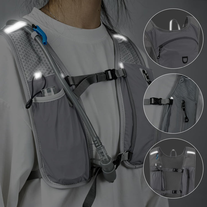 DNFUN Laufweste Damen Herren,verstellbare Trinkweste mit 1.5L Trinkflasche,5L Running Vest Trinkruck