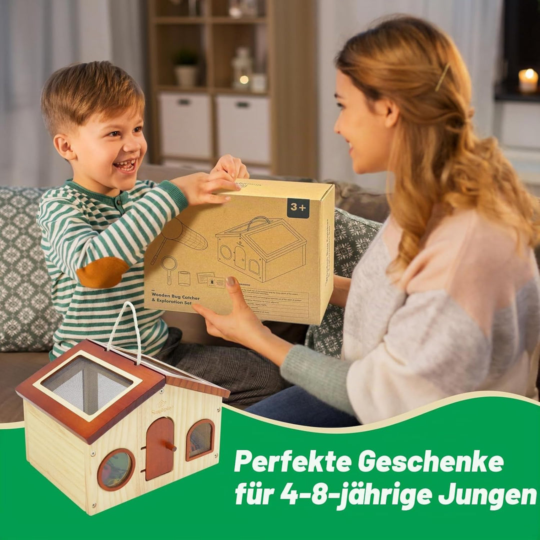 Kinder Forscherset & Bug Catcher für Kinder, Outdoor-Spielzeug mit tragbaren hölzernen Bug Habitat,