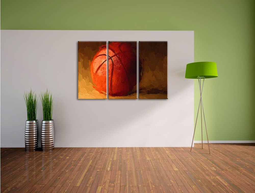 Pixxprint Basketball / 3-Teilig/Gesamtmass 120cm Leinwandbild bespannt auf Holzrahmen/Wandbild Kunst