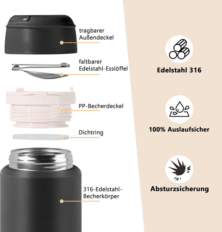 Acasimo Thermobehälter für Essen 750ml, Edelstahl Warmhaltebehälter Essen mit Löffel, müslibecher to