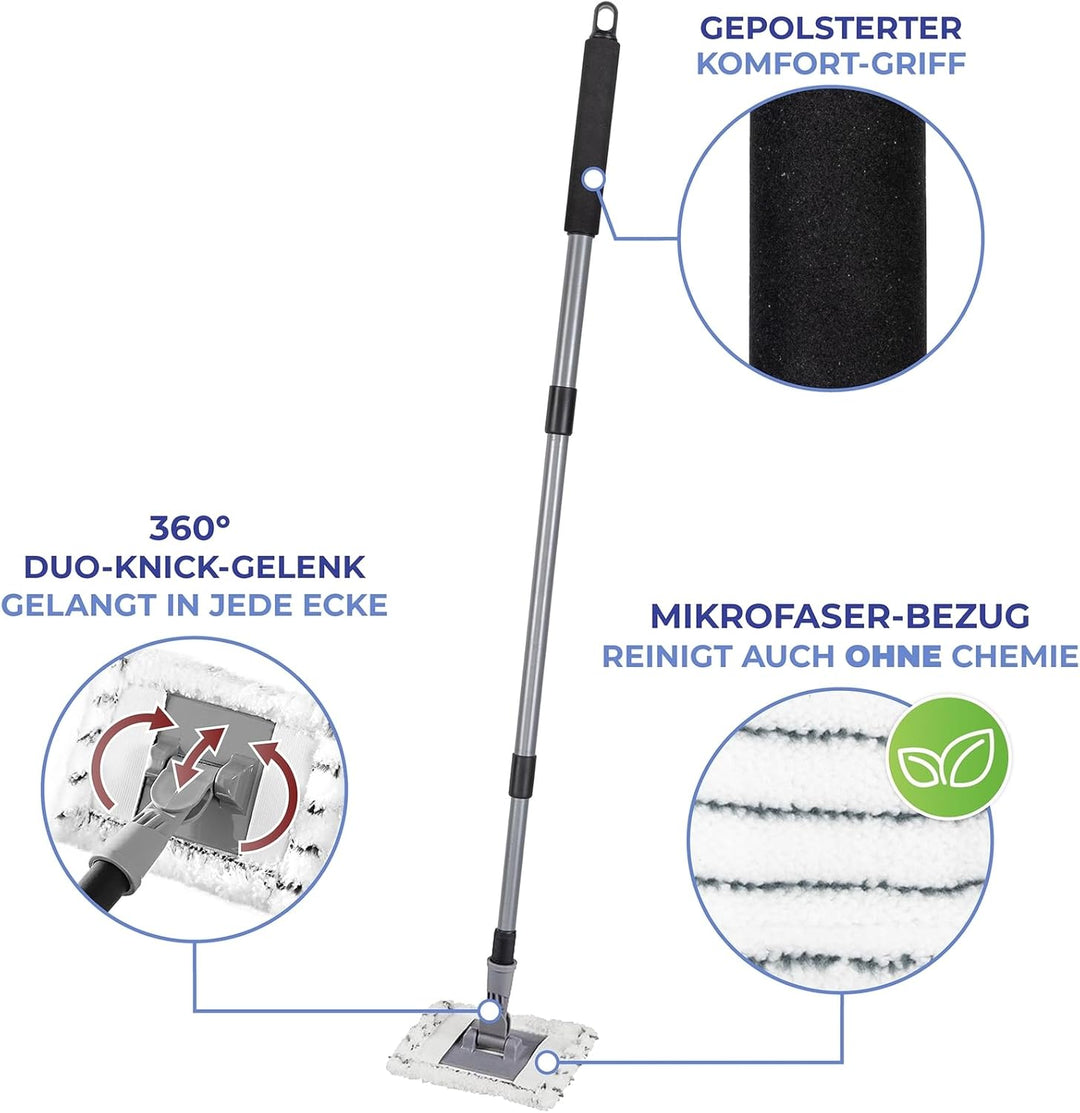 Maximex Teleskop Bad- und Fliesenwischer Profi, 360° Duo-Knickgelenk, Inkl. 2 Bezüge, Waschbar bis 6