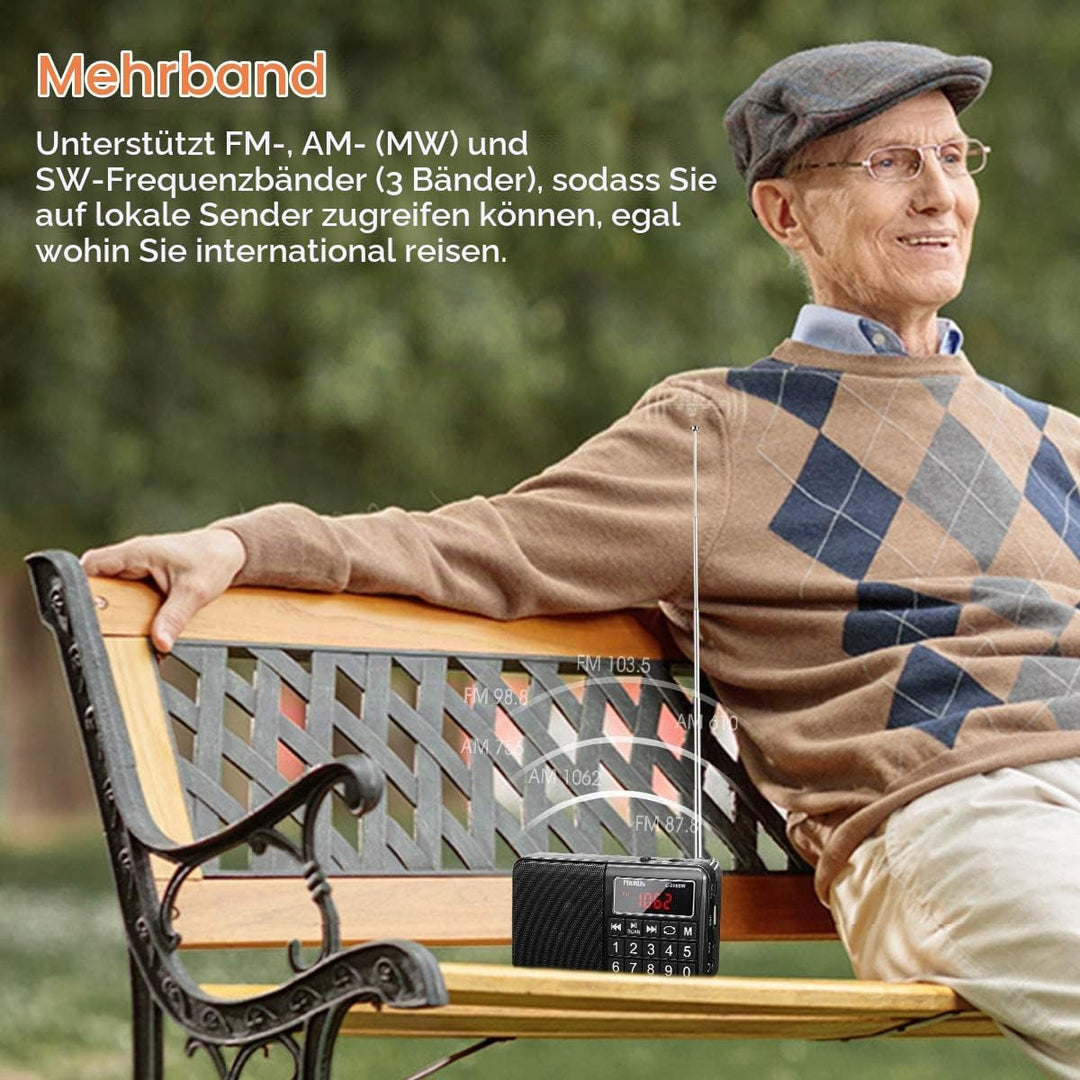 PRUNUS J-429SW Tragbares Radio klein FM/AM(MW)/SW,Grosse Gummierte Knöpfe&amp;Display Digital Radio für