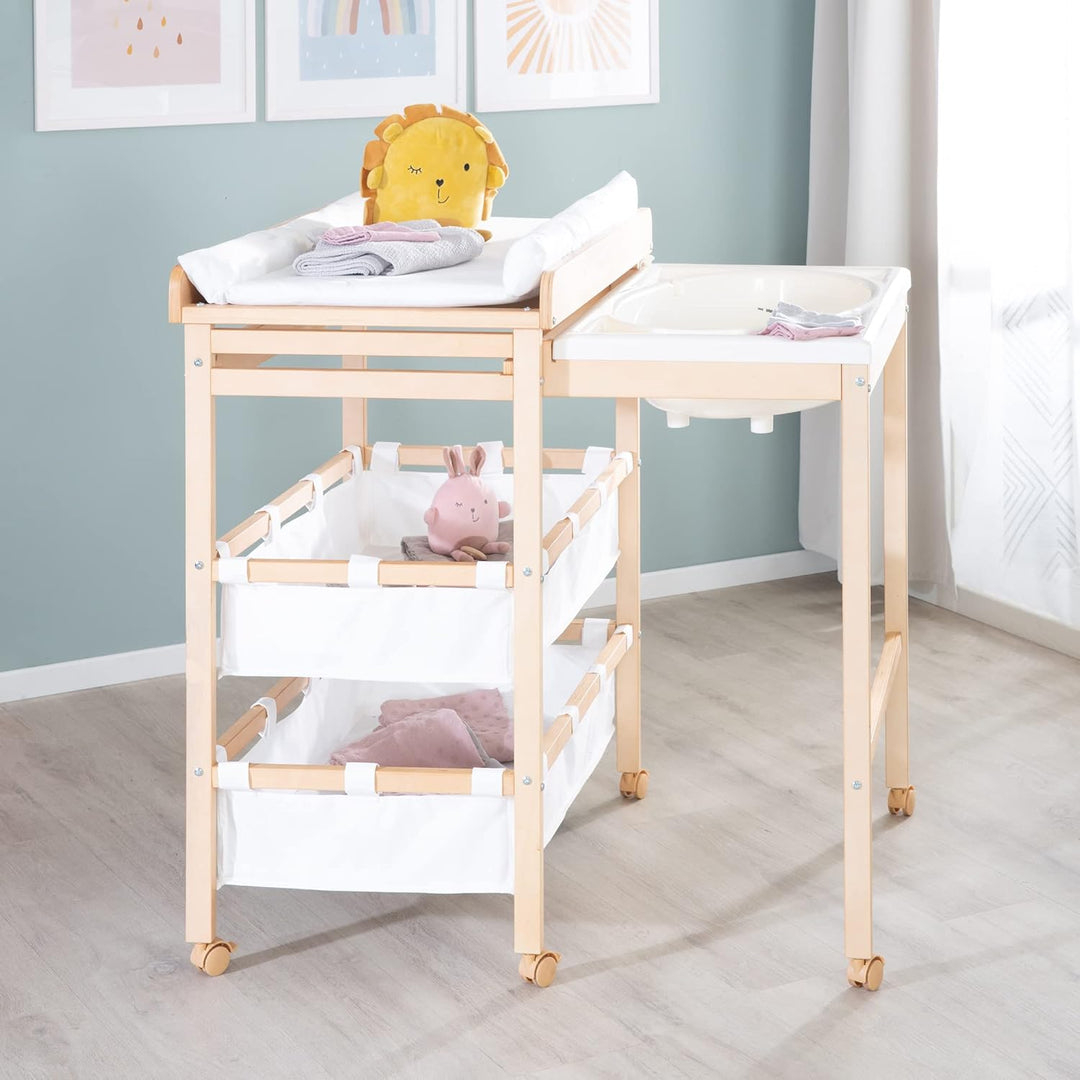 roba Bade Wickel Kombi Baby Pool - Wickeltisch ausziehbar mit integrierter Badewanne - Mobile Kombin