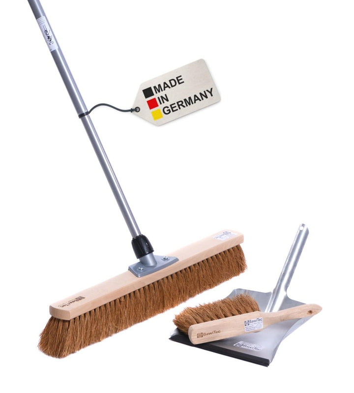 BawiTec Kokosbesen Kehrset,Komplett-Set,Besen 40cm,mit Teleskopstiel verstellbar,Handfeger Holz 28cm