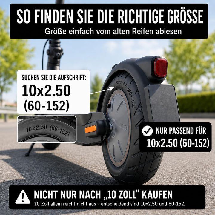 E Scooter Reifen 10x2.50 (60-152) und Schlauch Set (Profil A-3031) mit 45° AV Edelstahl-Winkelventil