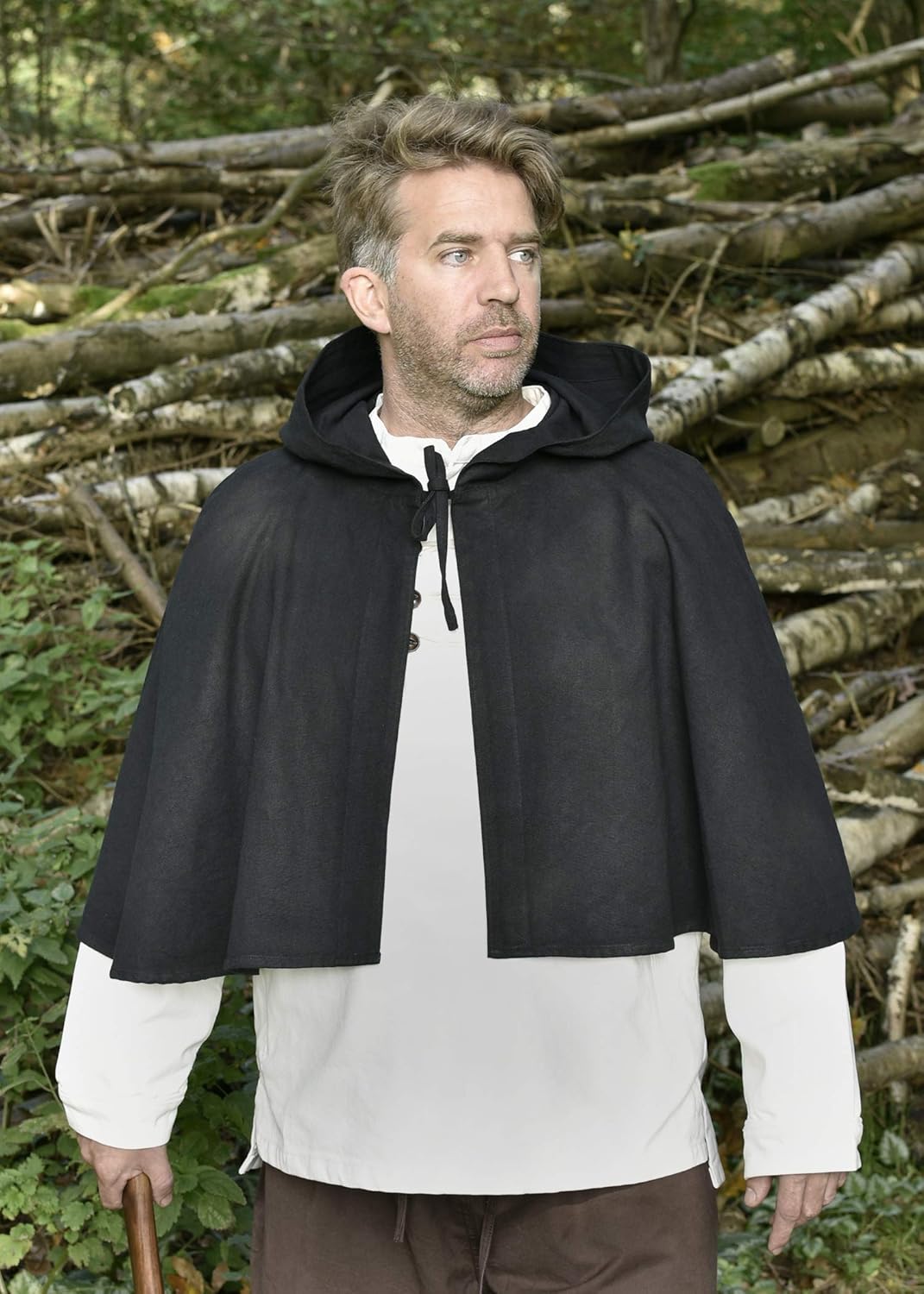 Battle-Merchant Grosse Mittelalter Gugel Damen Herren Schwarz Braun Larp Wikinger Kostüm Kleidung, S