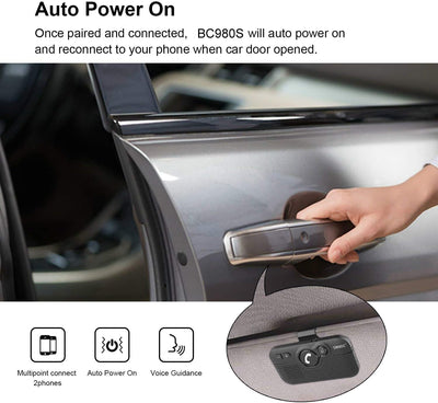 SUNITEC Freisprecheinrichtung für Auto,Bluetooth 5.0,Unterstützt GPS,Siri,Musik,Auto Power On,Google