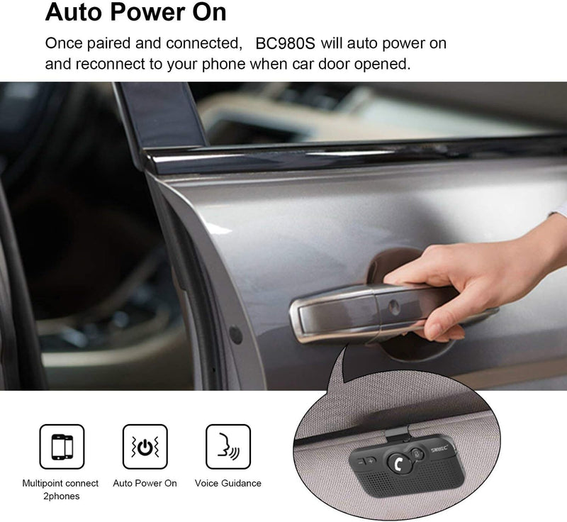 SUNITEC Freisprecheinrichtung für Auto,Bluetooth 5.0,Unterstützt GPS,Siri,Musik,Auto Power On,Google