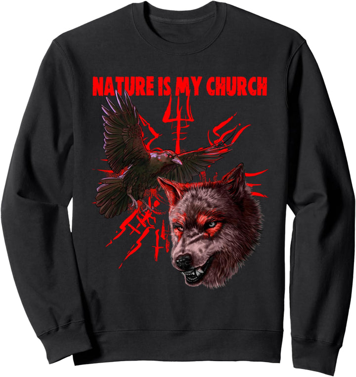 Vikings Vegvisir mit Fenris Wolf und Rabe Wikinger Sweatshirt