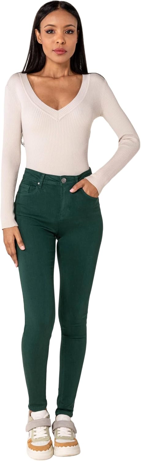 Nina Carter P106 Damen Jeanshosen Slim Fit Push-Up Skinny Jeans Mid-High Waist XS Slim Dunkelgrün (P