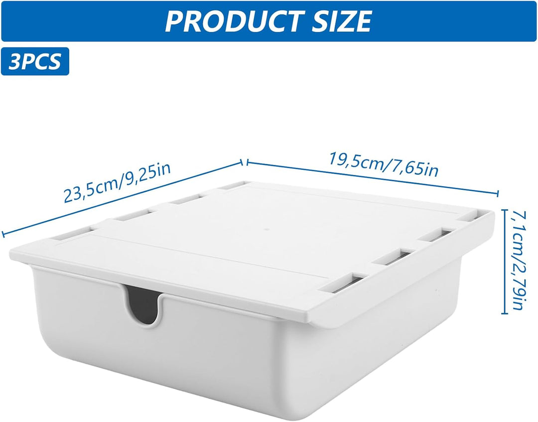 3 Stück Schublade Unter Schreibtisch, 23,5 x 19,8 x 7,1 cm Schreibtisch Schublade, Weiss Untertisch