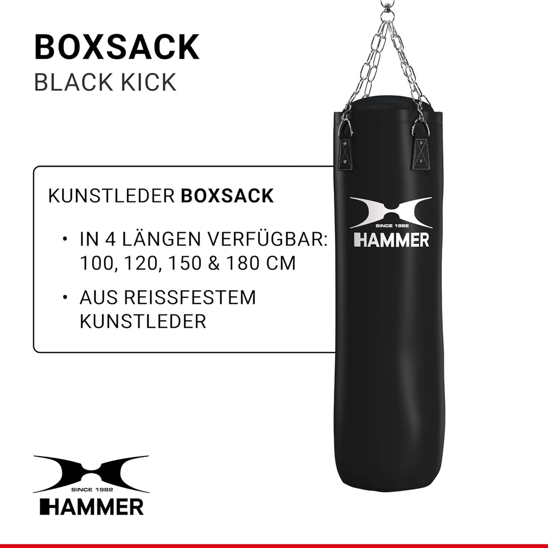 HAMMER BOXING Boxsack Premium Black Kick - Ideal für Box- und Kickbox-Training 100 cm Schwarz, 100 c