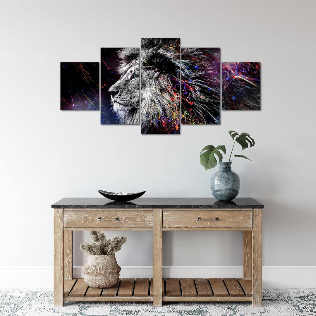 Runa Art Wandbilder Löwe 5 Teilig Bild auf Vlies Leinwand Deko Wohnzimmer Schlafzimmer Graffiti Schw