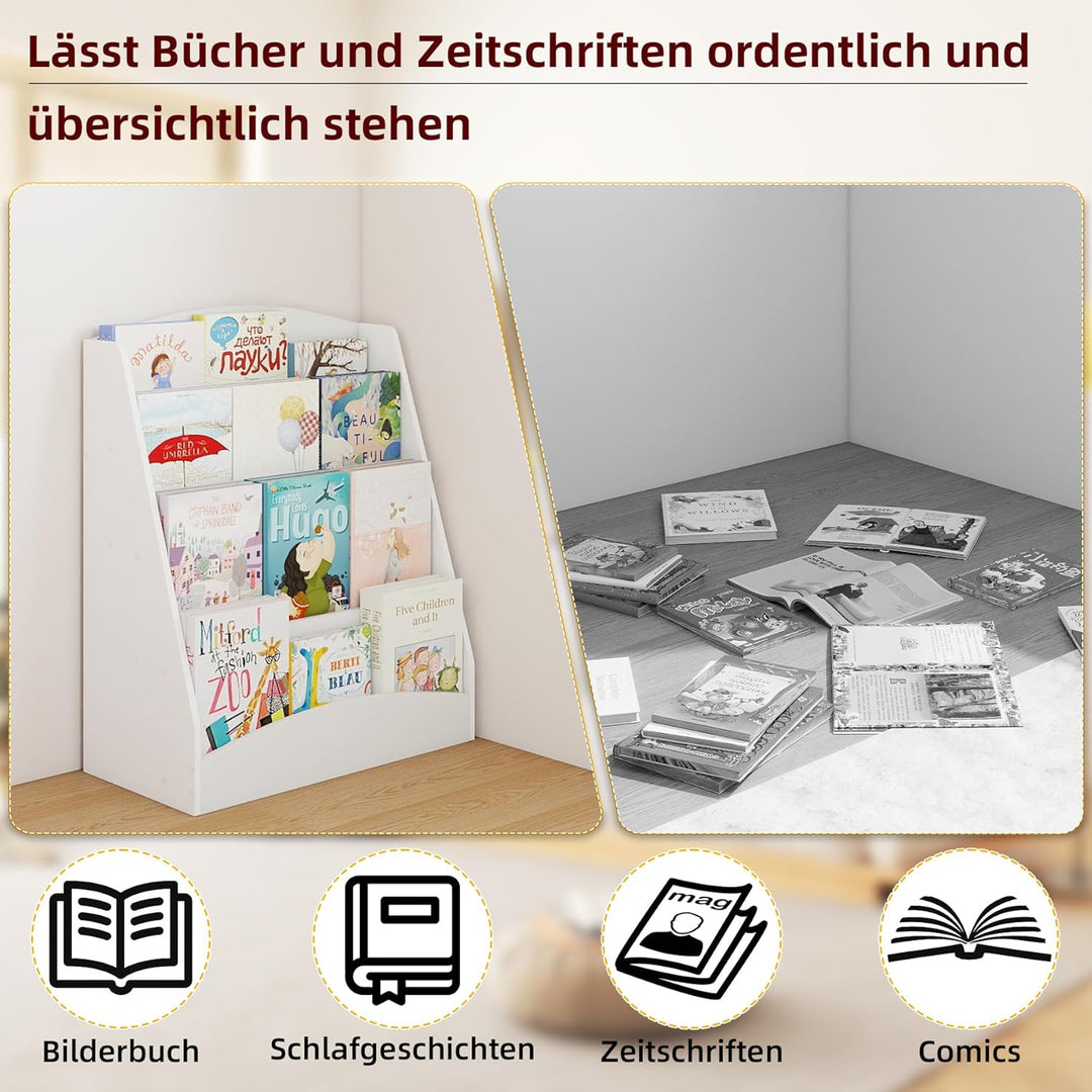1 Stück Bücherregal Kinder mit 4 Offenen Fächern, Buchregal Bücher Regal Kinderregal Kinderzimmer Au