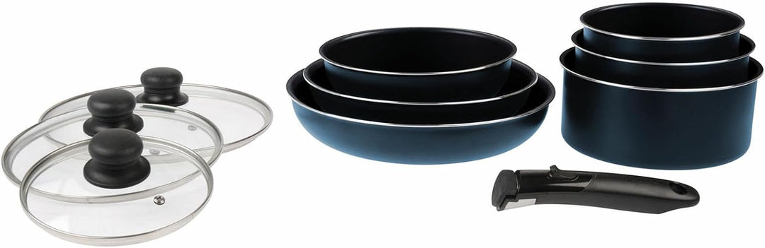 Sitram 714251 Kochgeschirr, 10-teilig, Aluminium, blau-metallisch-matt: abnehmbarer Griff, 3 Pfannen