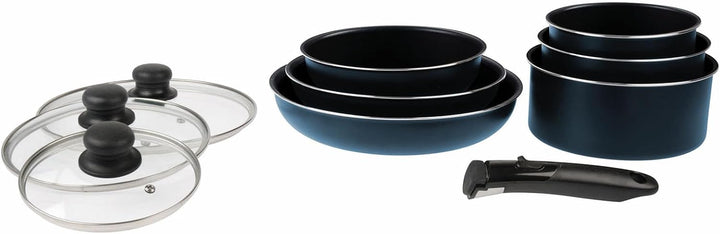 Sitram 714251 Kochgeschirr, 10-teilig, Aluminium, blau-metallisch-matt: abnehmbarer Griff, 3 Pfannen