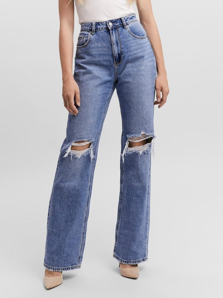 VERO MODA Female Straight-Fit VMKITHY Hohe Taille Jeans 27 Medium Blue Denim, 27 Medium Blue Denim