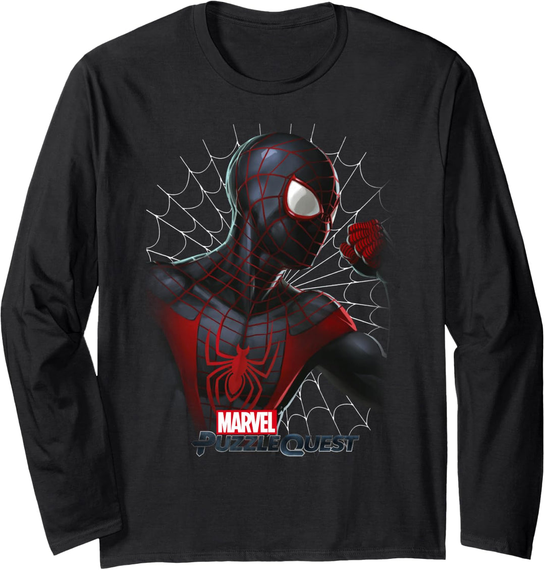 Marvel Puzzle Quest Spider-Man Profile Portrait Langarmshirt
