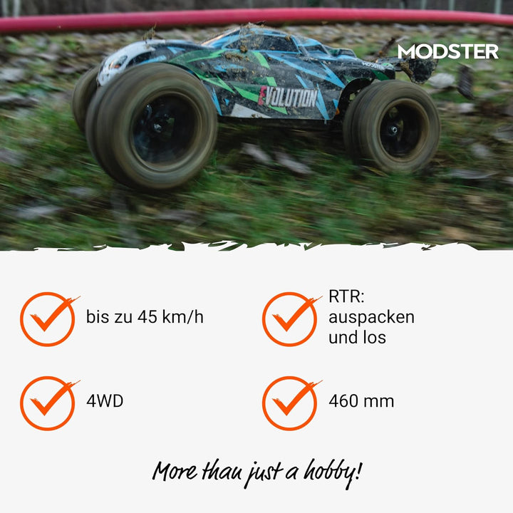 MODSTER Evolution X Elektro Brushless RC Monster Truck 4WD 1:10 RTR I Monstertruck ferngesteuert 2.4