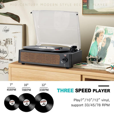 Trynnay Plattenspieler mit Lautsprecher Vinyl Schallplattenspieler Wireless LP Phonograph mit Eingeb
