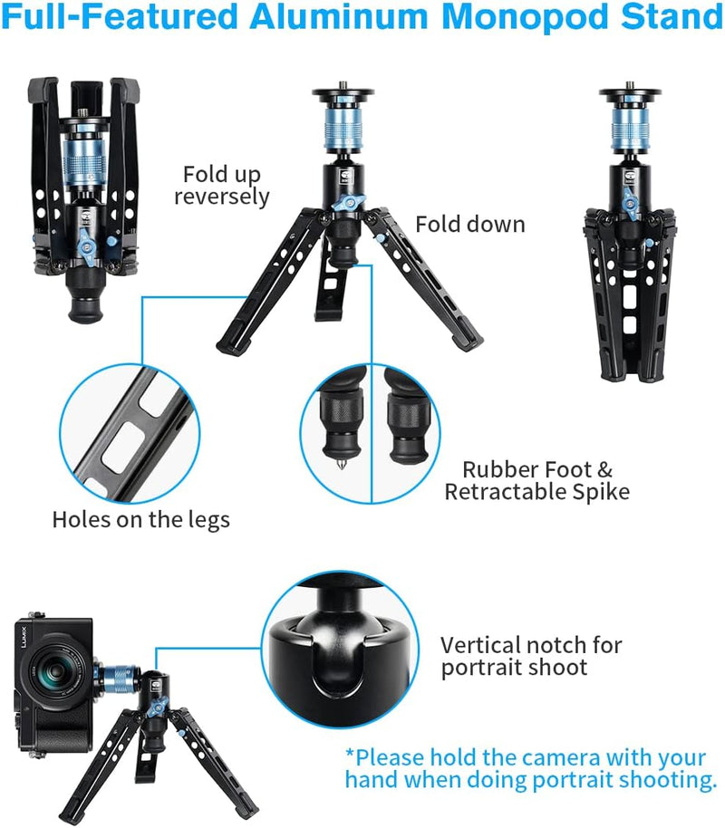 SIRUI P-325FL Carbon Fiber Video Einbeinstativ Monopod Set mit Standfuss, 179,6cm (70Zoll), leichtes