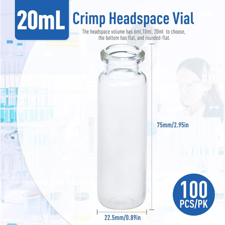 ALWSCI 100 Stücke 20ml Glasfläschchen, Klarglas-Kopfraum HPLC-Fläschchen, Borosilikatglas-Standard-C