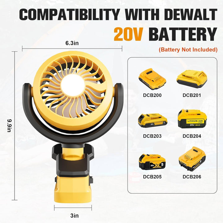 GGiking Akku Ventilator für dewalt 18V Akku (ohne Akku) Tragbarer Clip-On-Ventilator Tischventilator