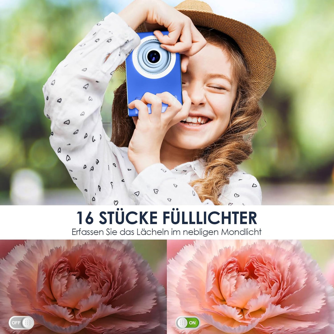Digitalkamera, ARNSSIEN 1080P Vintage Digitalkamera für Kinder, 2,4" Bildschirm mit 16 LED-Fülllicht