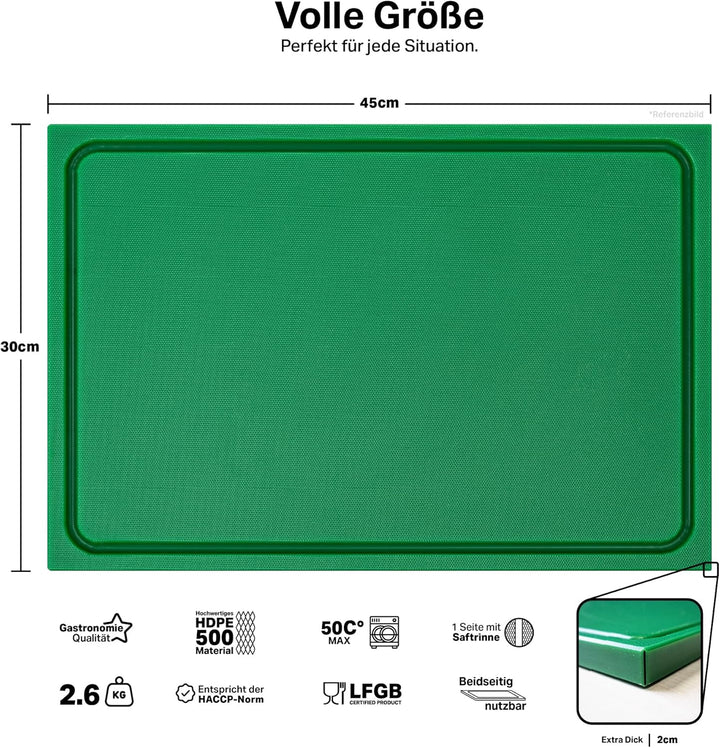 stabiles Schneidebrett Kunststoff | Grün, 45x30x2 cm | Spülmaschinenfest, EXTRA dick, messerschonend