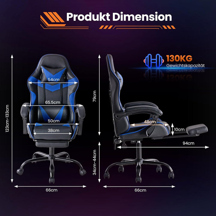 Sweetcrispy Gaming Stuhl, Gaming Chair mit Fussstütze Kopfstütze Lendenwirbelstütze, Ergonomischer P