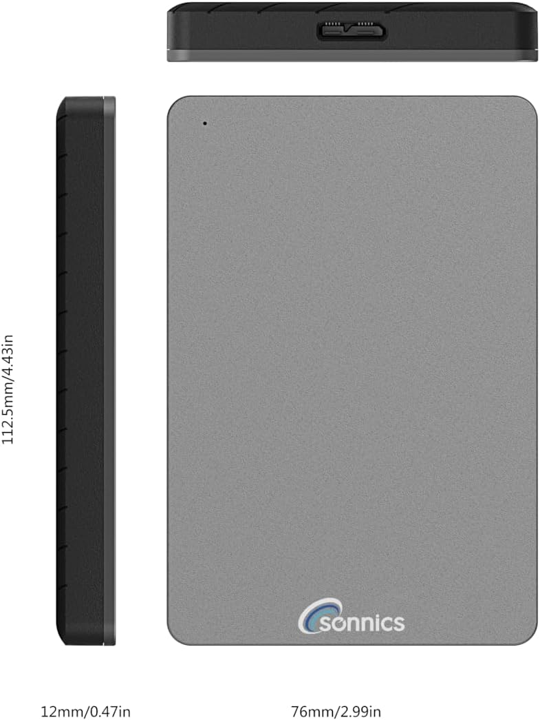 Sonnics 500GB Dunkelgrau Externe tragbare Festplatte USB 3.0 super schnelle Übertragungsgeschwindigk