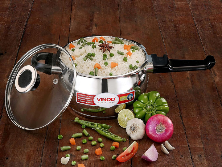 Vinod Pressure Cooker (2,64 Quart) Edelstahl Schnellkochtopf mit Glasdeckel, induktionsgeeignet hoch