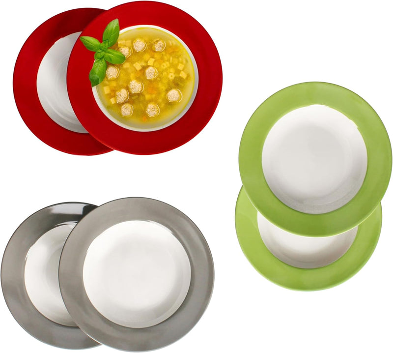 MamboCat 6er Set Variant Trio Suppenteller I farbige Tiefe Porzellan-Teller für 6 Personen in Grün,