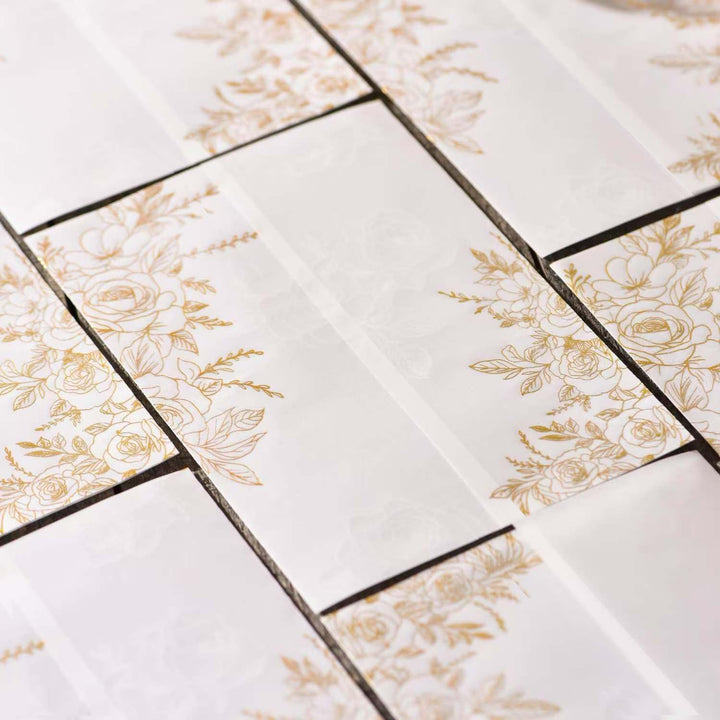 Puremigo 50 Stück vorgefaltete Pergamentumhüllen für 12,7 x 17,8 cm Einladungen – Goldfolienmuster –