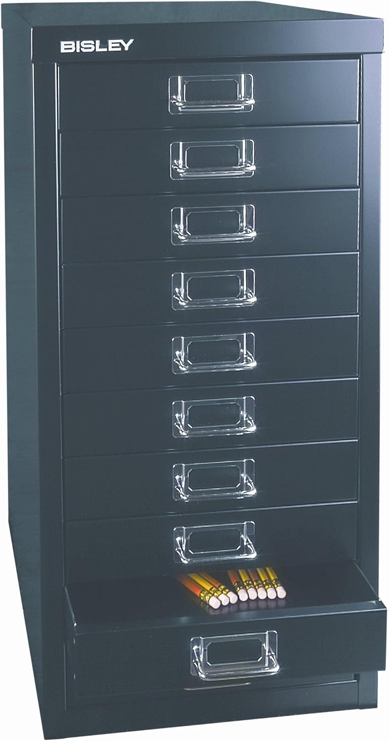 BISLEY MultiDrawer, 29er Serie, DIN A4, 10 Schubladen, Metall, 633 Schwarz, 38 x 27.9 x 59 cm