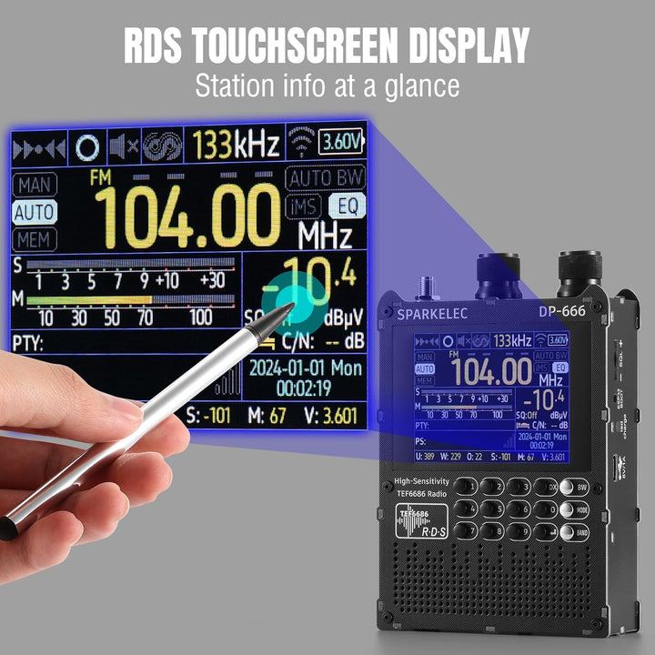 Raddy DP-666 Vollband DSP Radio mit TEF6686 Chip, AM/FM/LW/MW/SW RDS, 2,8" Touchscreen & Stylus, 500