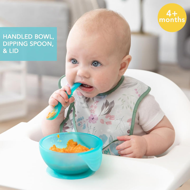 Bumkins - Erstes Baby Fütterungsset aus Silikon mit Saugnapf, Deckel und Löffel, Blau Jelly Blue Jel