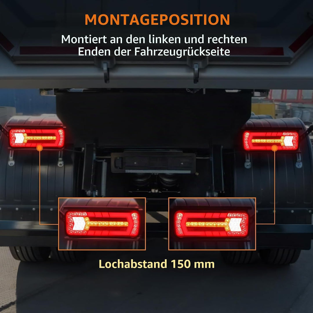 2 Stück LED Anhänger Rücklicht, 12V 24V Rückleuchten, IP67 Wasserdicht mit Fahr, Brems, Lenk, Rückfa