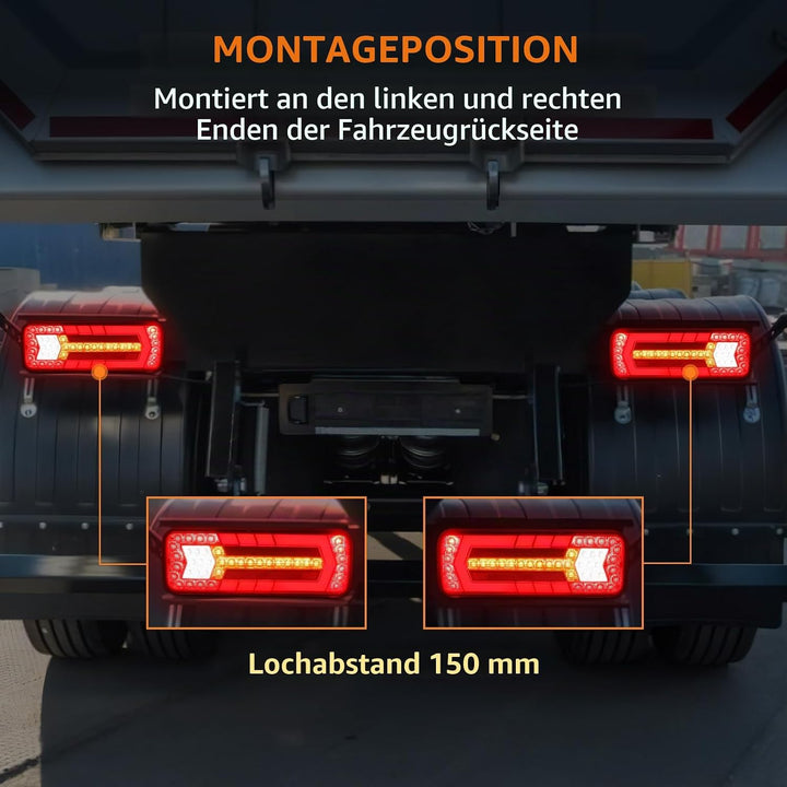 2 Stück LED Anhänger Rücklicht, 12V 24V Rückleuchten, IP67 Wasserdicht mit Fahr, Brems, Lenk, Rückfa