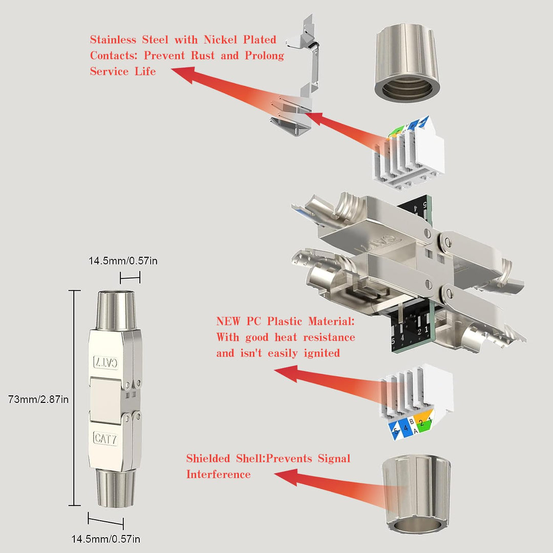songyea 4×RJ45 Verbinder, Werkzeugloser Netzwerkkabelverbinder, RJ45 Stecker CAT5e, CAT6, CAT7 Verle