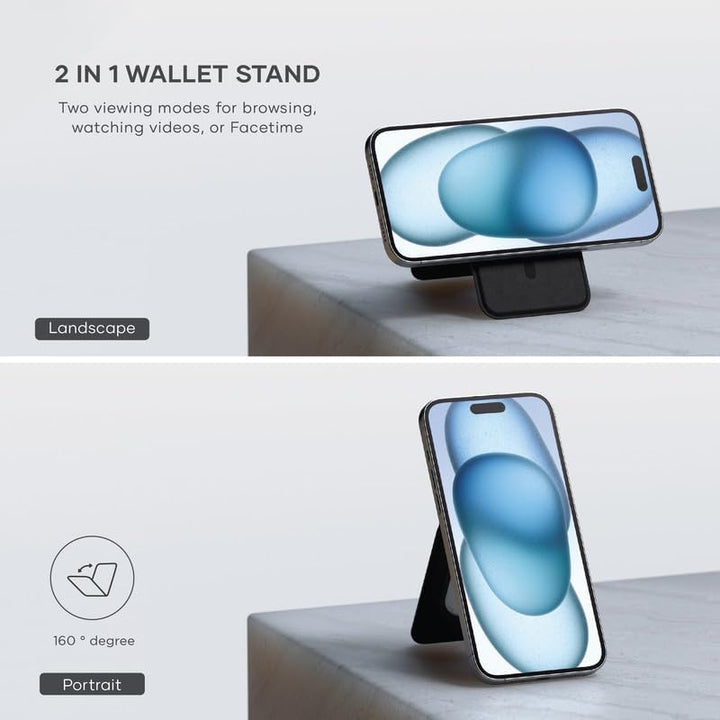 SATECHI Magsafe Wallet und Double Flap Stand mit Magnetfunktion, iPhone Wallet mit 4 Kartenfächern,