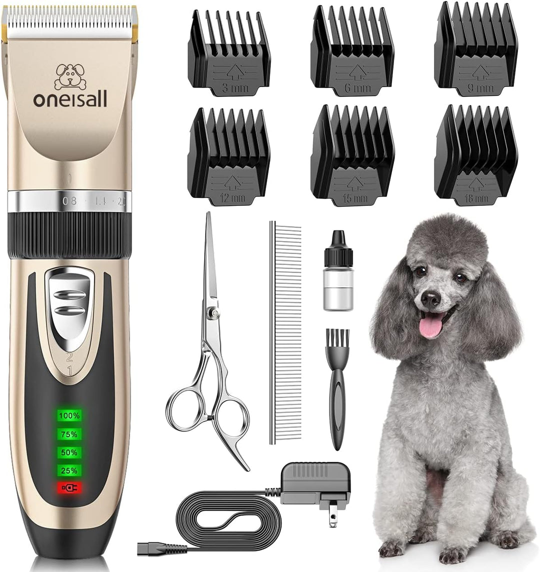 oneisall Dog Clippers Low Noise, 2-Speed Quiet Dog Grooming Kit Rechargeable Cordless Pet Hair Clipp