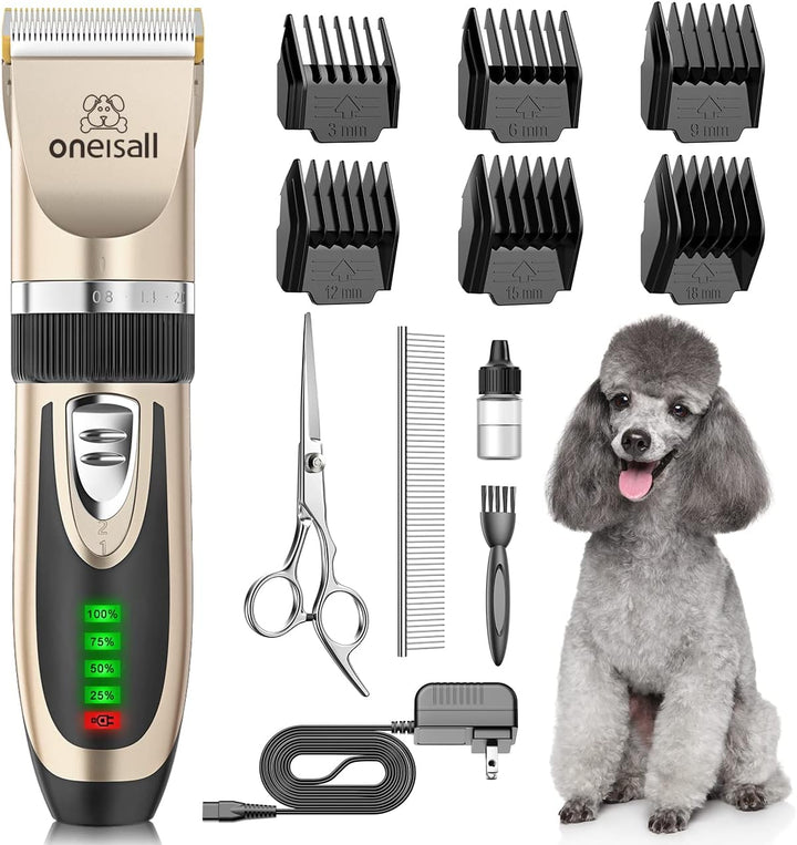 oneisall Dog Clippers Low Noise, 2-Speed Quiet Dog Grooming Kit Rechargeable Cordless Pet Hair Clipp