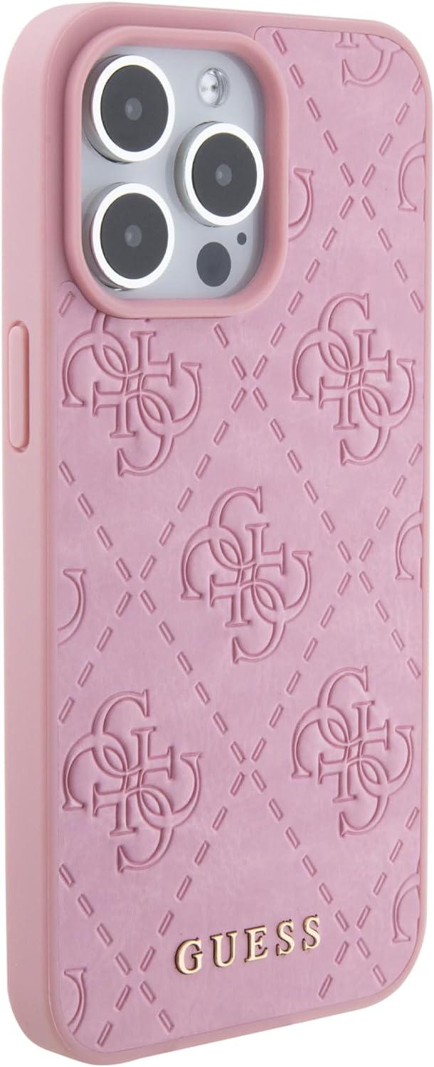 GUESS GUHCP15LP4EPMP Hülle für iPhone 15 Pro 6.1" Rosa hardcase Leather 4G Stamped