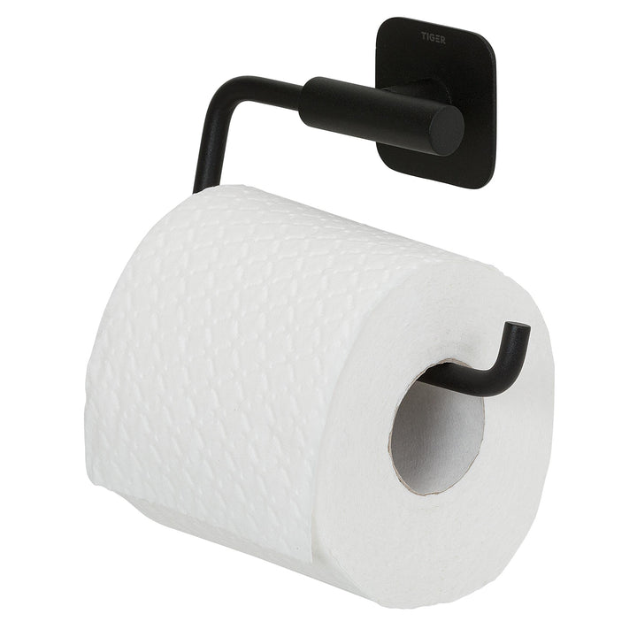 Tiger Colar Toilettenpapierhalter, Edelstahl, Schwarz pulverbeschichtet, mit integrierter Klebefolie